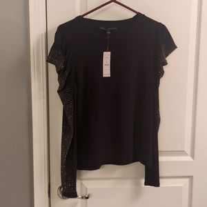 WHBM black top with puff sleeves